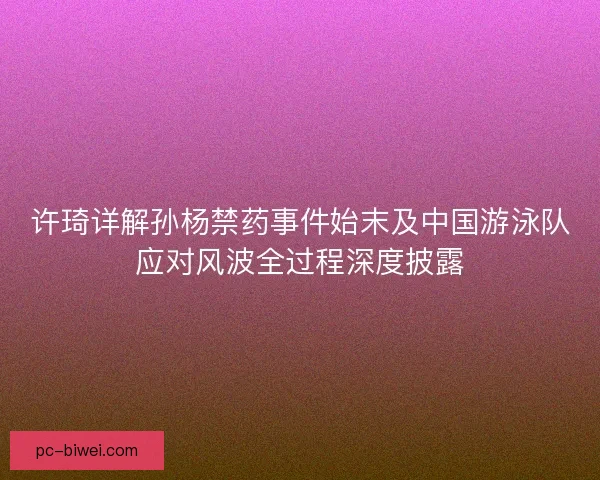 许琦详解孙杨禁药事件始末及中国游泳队应对风波全过程深度披露